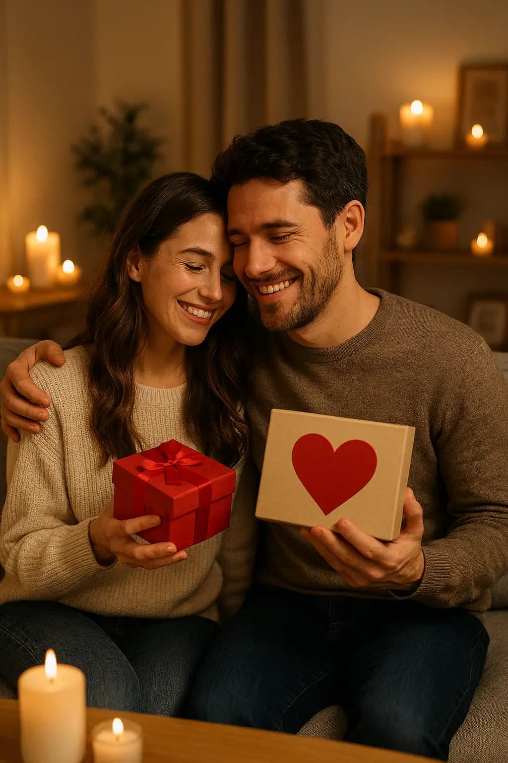 Gelukkig koppel wisselt valentijnscadeaus uit