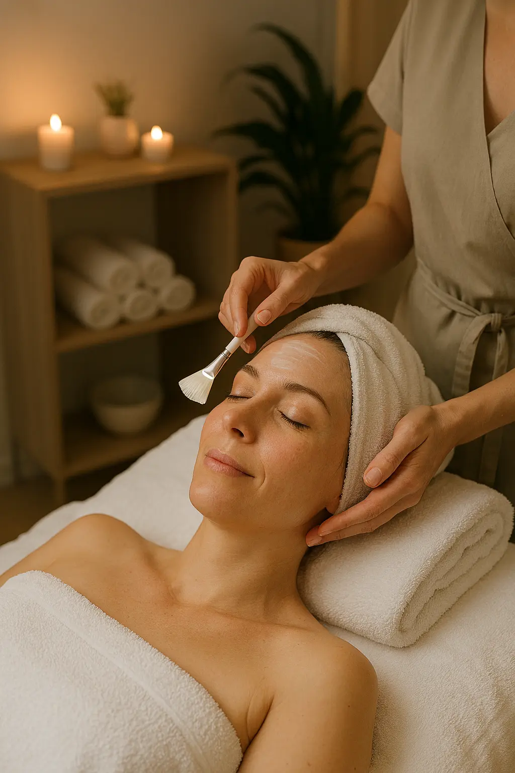 Jonge moeder geniet van wellness behandeling in spa