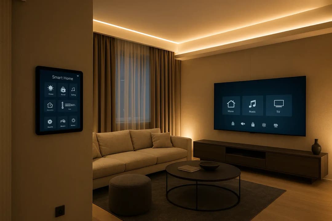 Moderne woonkamer met geïntegreerde systemen