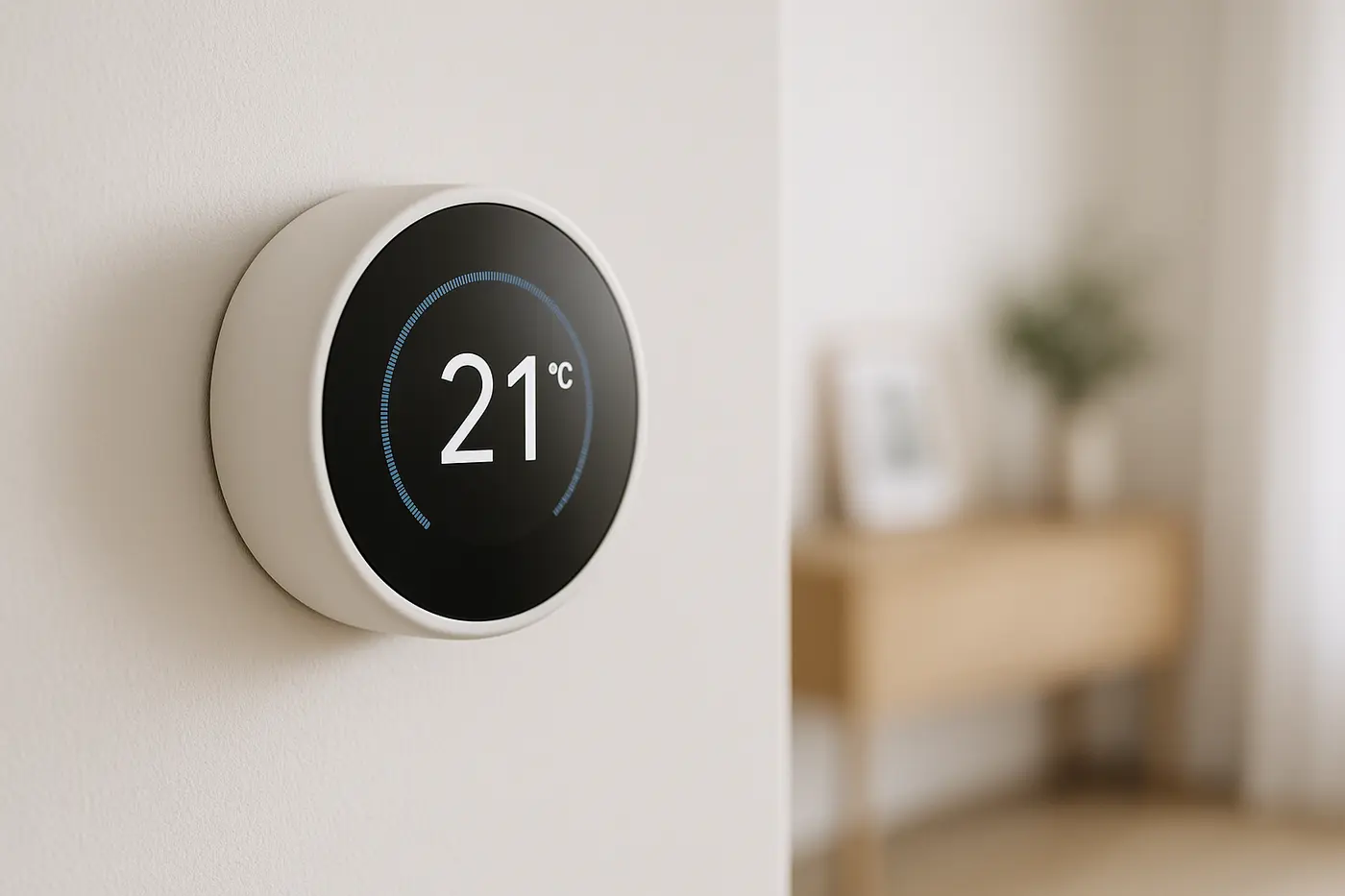 Thermostaat aan de muur met temperatuurweergave